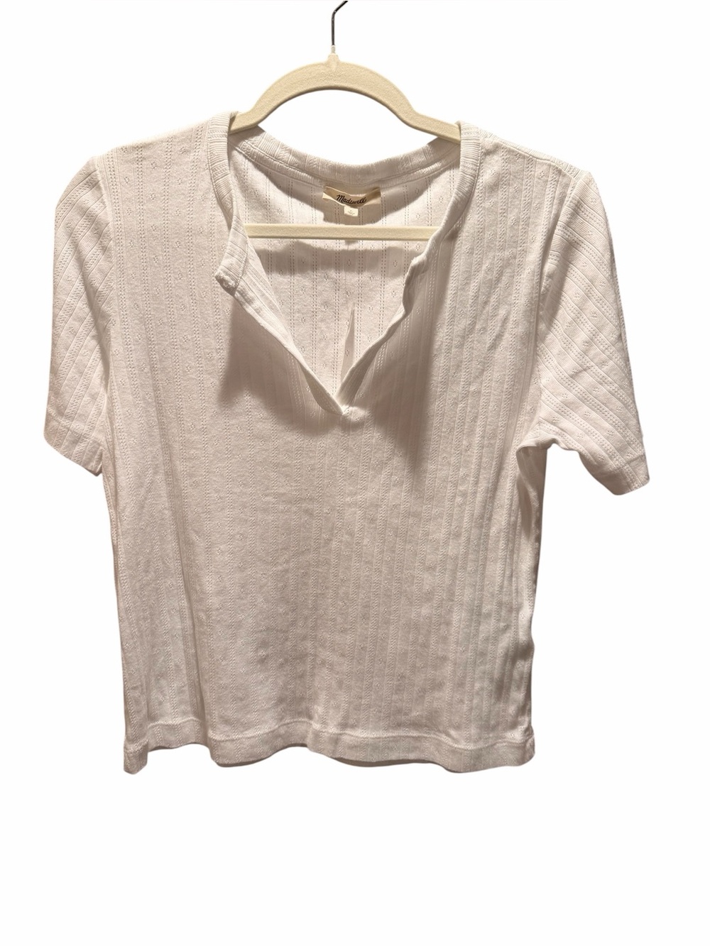 Madewell Pointelle Nottch Neck White Short Sleeve Top / Size Large - Picture 2 of 5